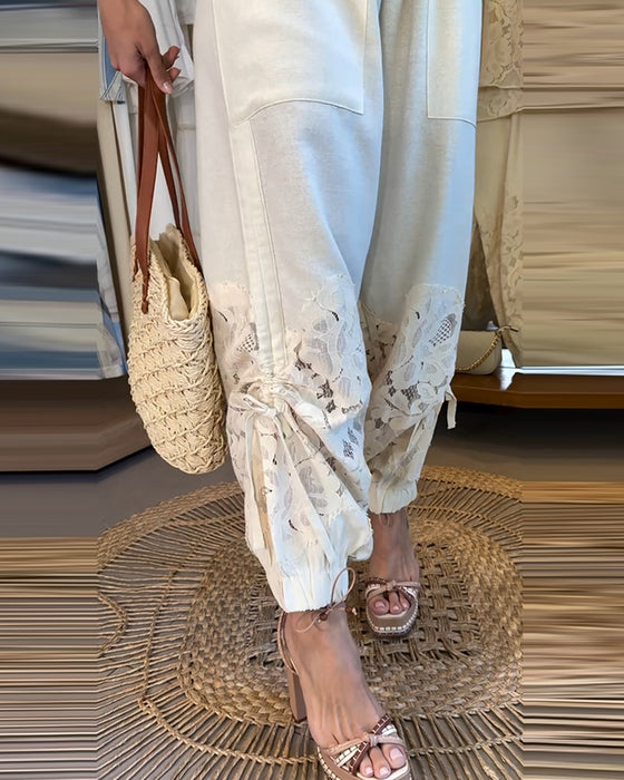 Pants Solid Farge Blonder Patchwork Rynket Lang