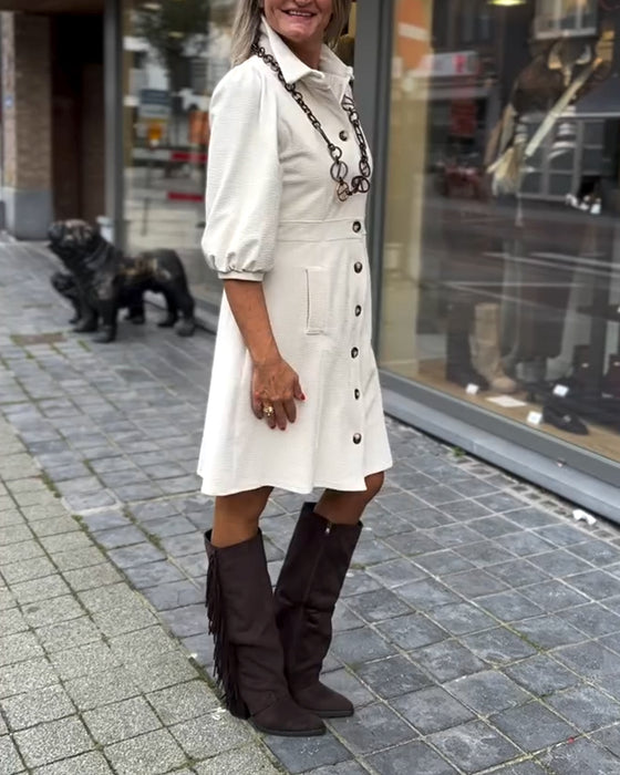 Kjole Med Krage Og Trekvart Ermer