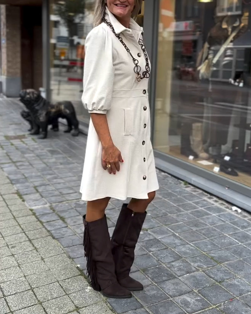 Kjole Med Krage Og Trekvart Ermer