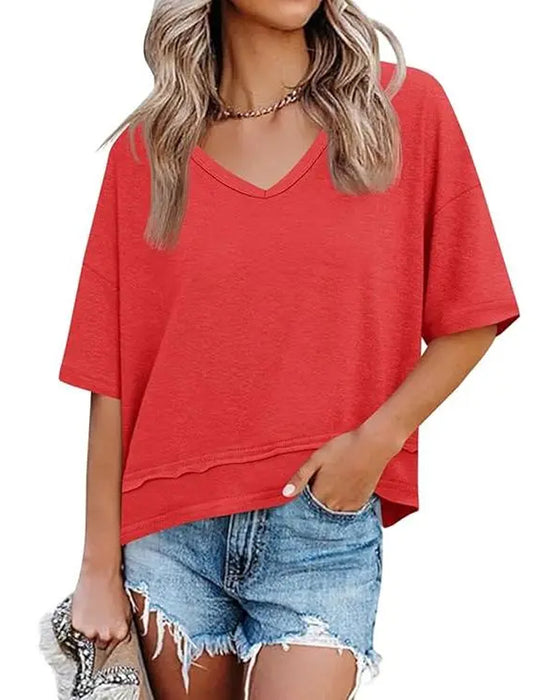 Ensfarget T-Shirt V-Hals