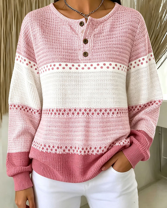Sweatshirt Fargeblokk Vaffelstrikket Henley Pullover