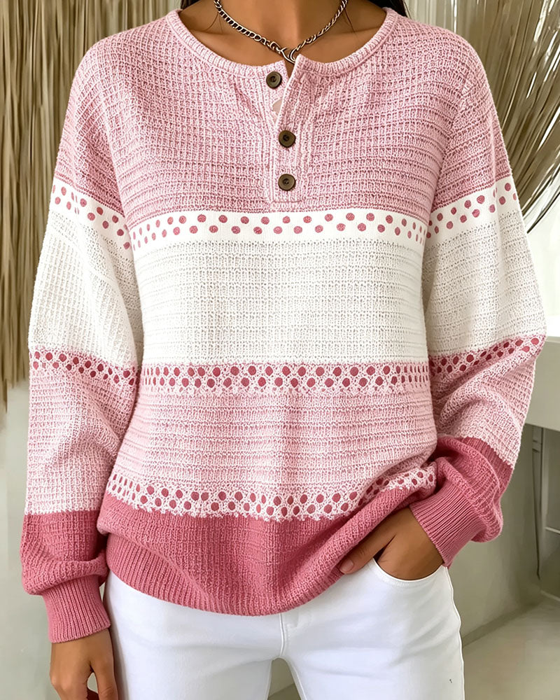 Sweatshirt Fargeblokk Vaffelstrikket Henley Pullover