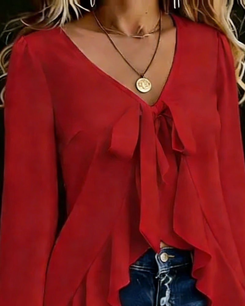 Bluse V-Hals Knyte Foran Rysj