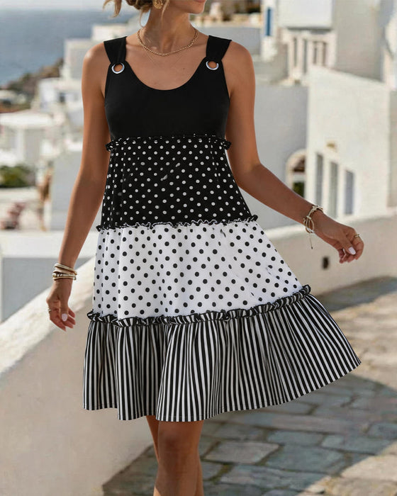 Kjole Prikket Stripe Lagdelt Spagetti