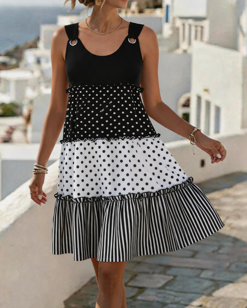 Kjole Prikket Stripe Lagdelt Spagetti