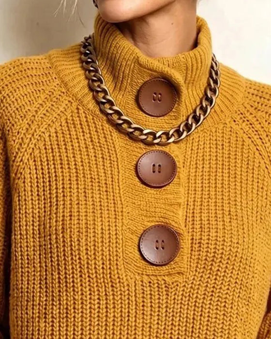 Genser Turtleneck Knappet Raglanerme