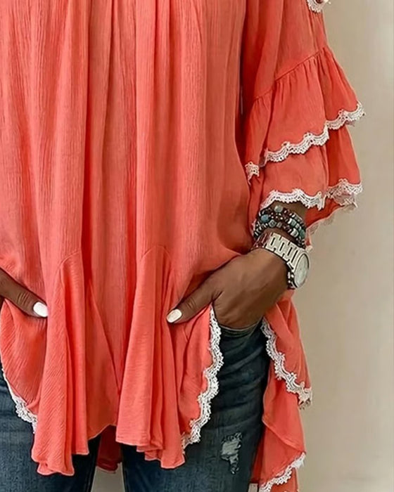 Bluse Off-Shoulder Rysje Flagermuserme Loose Fit