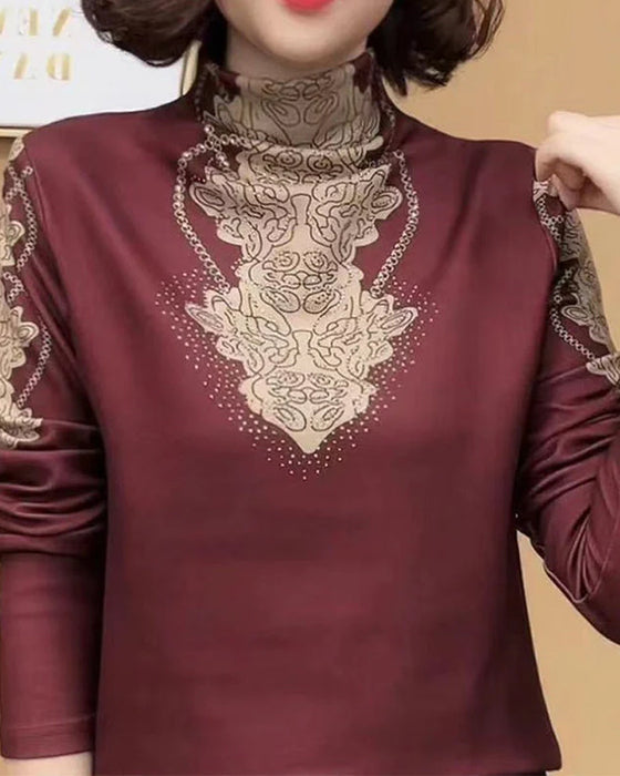 Topp Elegant Trykt Tettsittende Kvinner Ståkrage