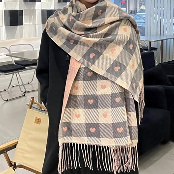 Cozy Heart Plaid Scarf – Myk Vinterwrap For Jenter Eller Par