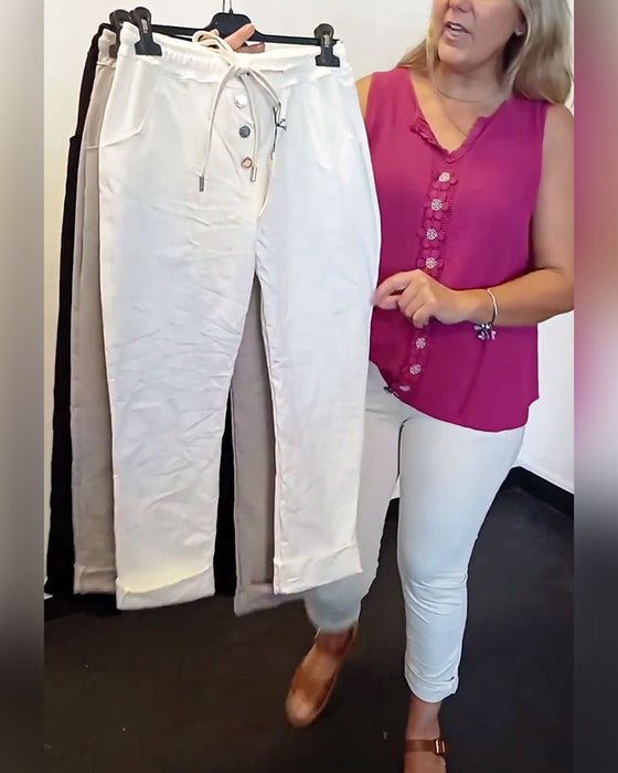 Bukser Mote Solid Farge Knapp Lomme Smal