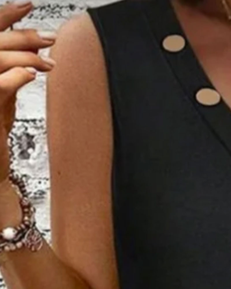 Kjole Skjevt Plakk Dekorativ Knapp Ermelløs
