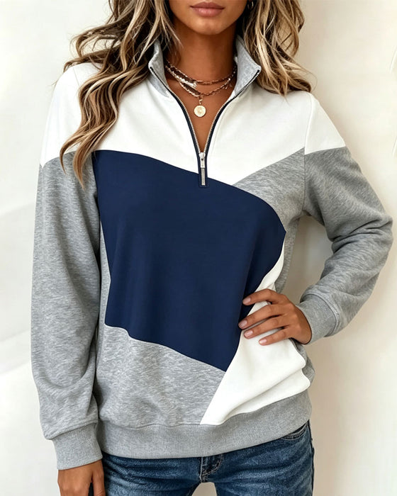 Sweatshirt Geometrisk Fargeblokk Glidelås