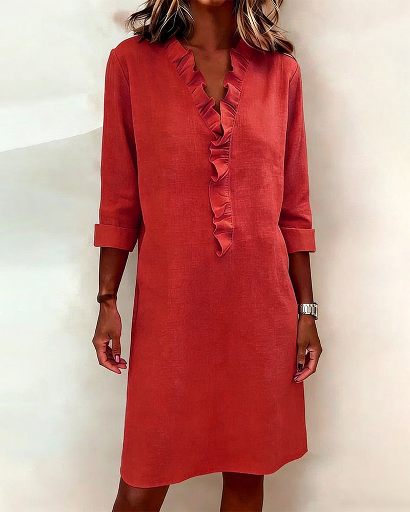 Kjole Rysjet V-Hals Ensfarget