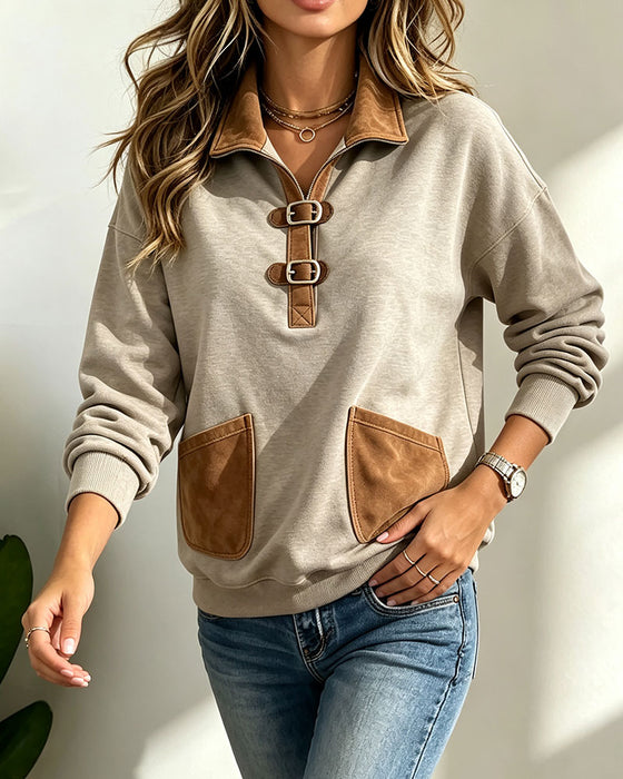 Sweatshirt Semsket Skinn Lappverk Lomme
