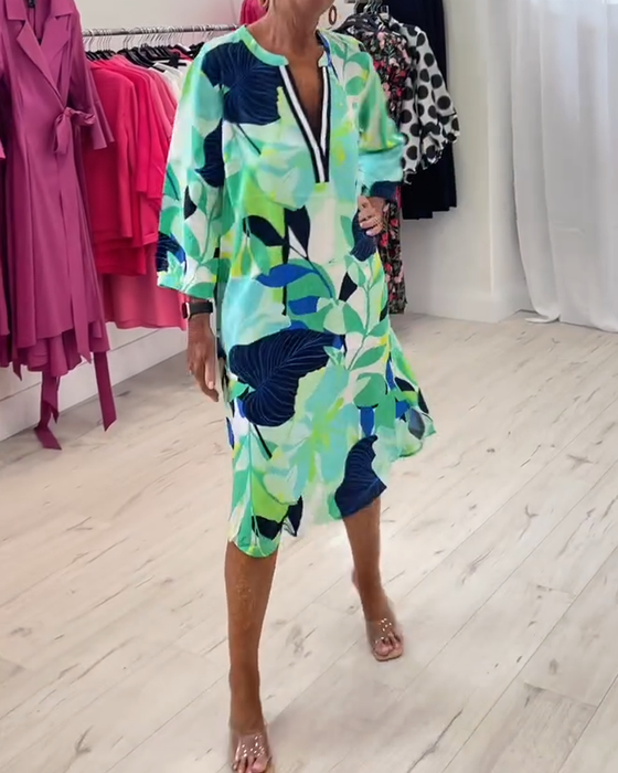 Kjole Ståkrage Trekvartsermer Digitaltrykk