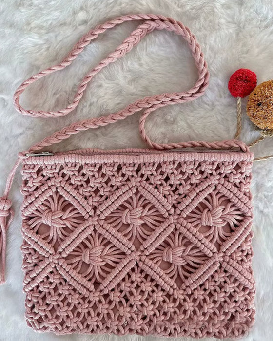 🏆Lynsalg⚡Minimalistisk Dusk Dameclutch – Retro Håndveske i Bomullstau Sommerferie Boho Strandveske