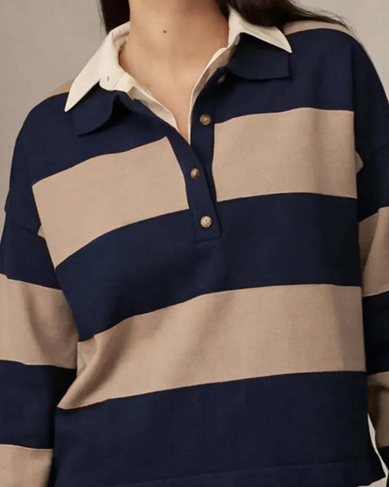 Pullover Med Bred Stripet Knappet Krave