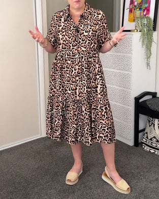 Kjole A-Linje Med Leopardprint Og Krage