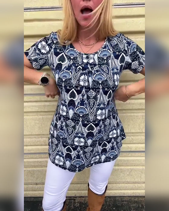 T-skjorte med rund hals og trykk, avslappet retro-print