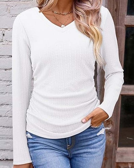 Bluse V-Hals Slim Fit Teksturert