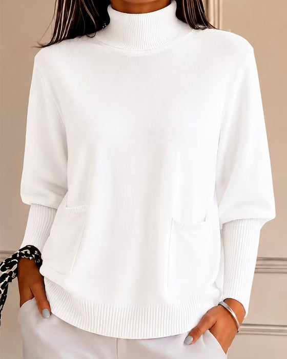 Pullover Turtleneck Lomme Solid