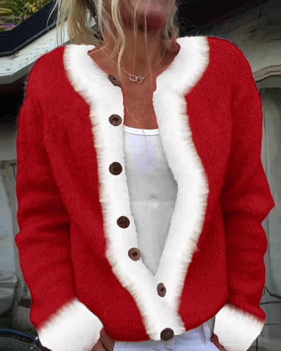 Kontrastfarget Moteriktig Langermet Cardigan