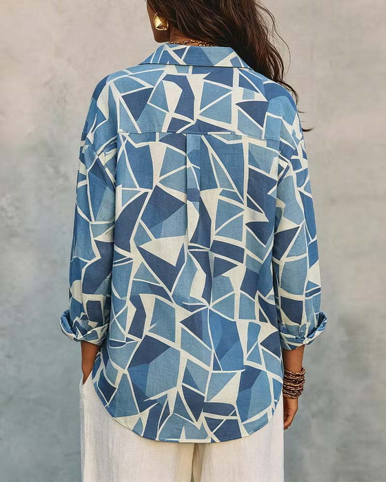 Bluse Geometrisk Trykk Krage Lang Erme