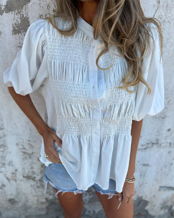 Bluse Casual Mote Kort Erme Enfarget