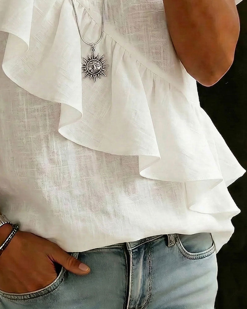 Bluse V-Hals Kort Erme Rysj