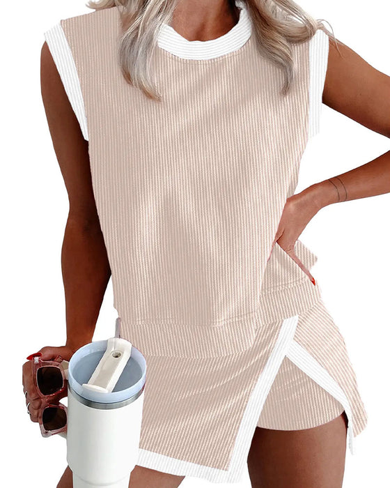 Sett Stripet Delt Beskyttende Tanktopp