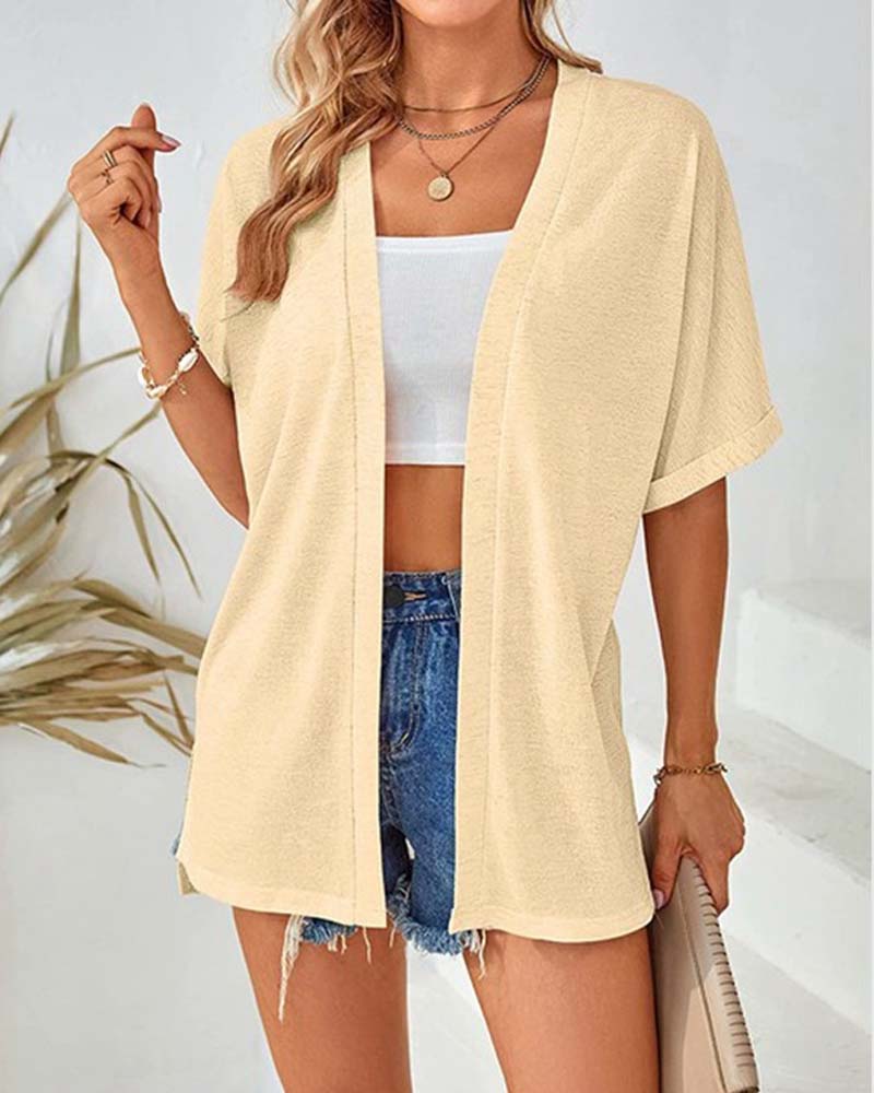 Jakke Kortsermet Avslappnet Ensfarget