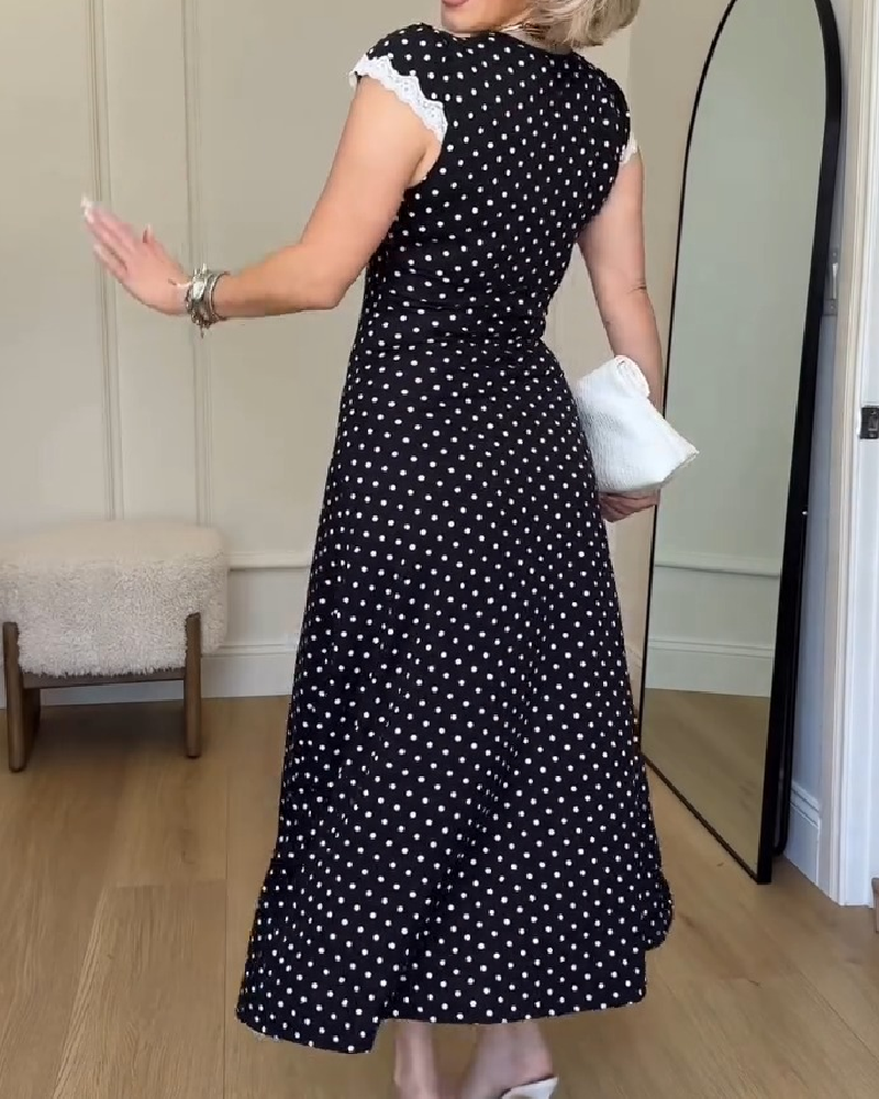 Kjole Retro Prikket Blondkantet