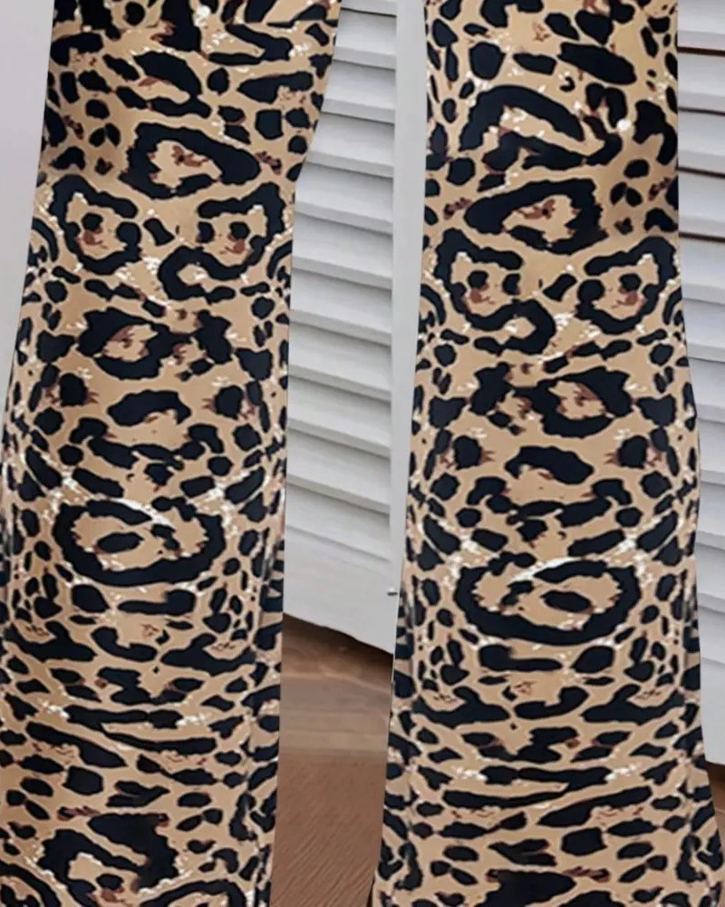 Bukser Kors-Midje Leopard Trykk Utsvingte