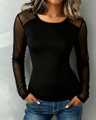 Blus Mesh Langærmet Slim-Fit