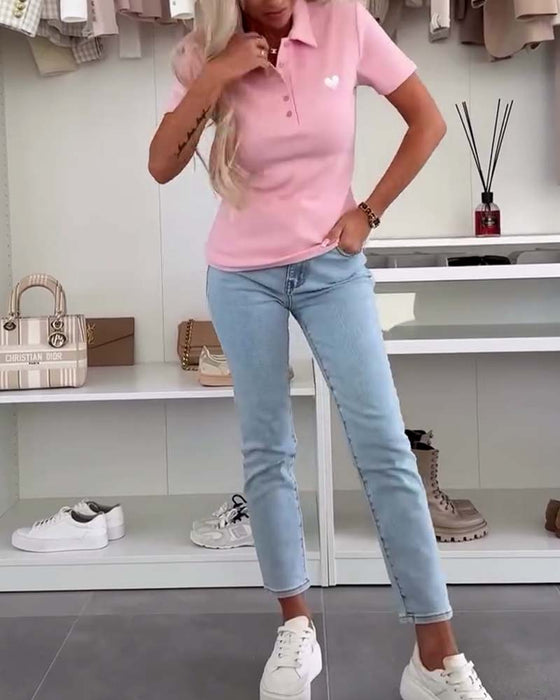 T-Skjorte Lapel Polo Skjorte Solid Farge Slim Fit