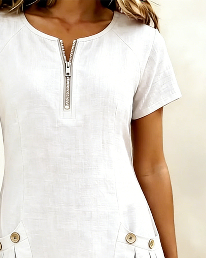 Kjole Glidelås Lomme Bomull Lin