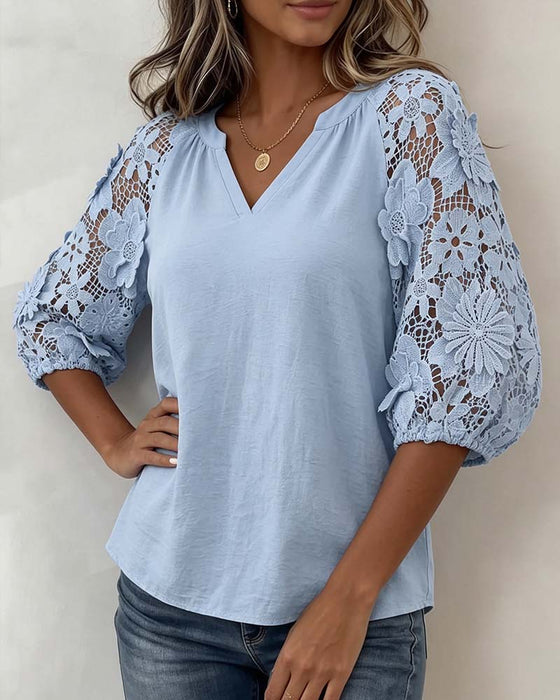 Bluse Blomstret Patchwork Casual