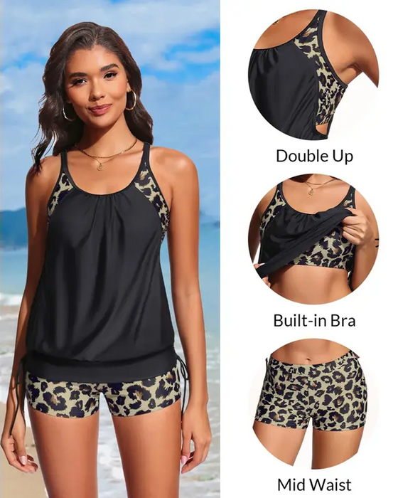 Tankini Ermeløs Leopard Lappeteppe Snøre