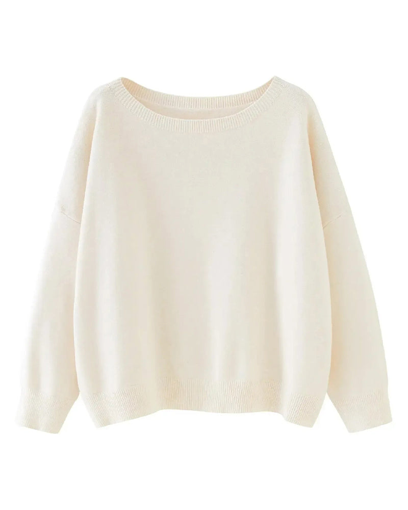 Pullover Rund-Hals Drop-Skulder Ensfarget Løs