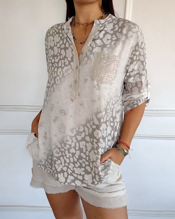 Bluse avslappet stativ krage trykt