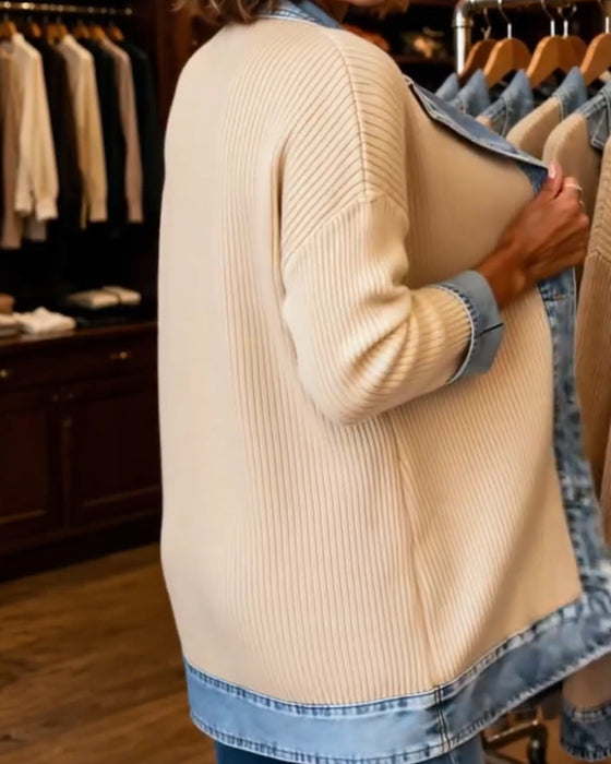 Frakk Jakkeslag Knapp Foran Denim Panel