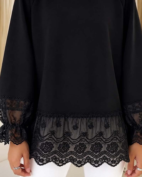 Bluse Patchwork Lang Erme Rundhalset