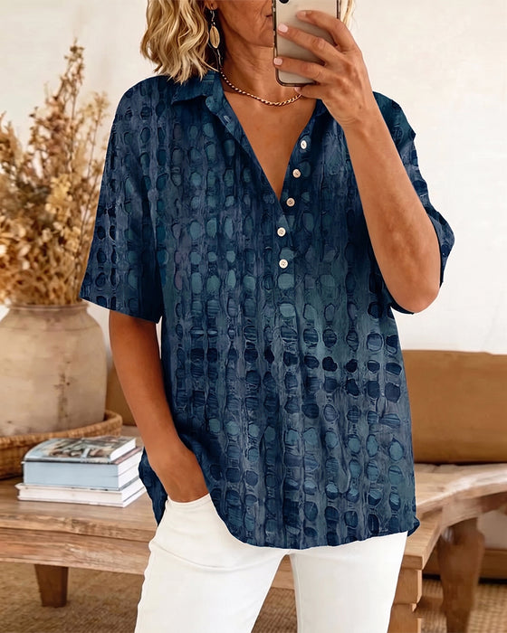Bluse Prikket Trykk Knapp Halv Stolpe