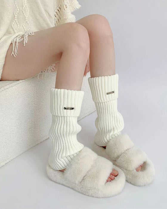 Kvinners Basic Ensfargede Benvarmere Med Metallmerke, Minimalistisk Damemote