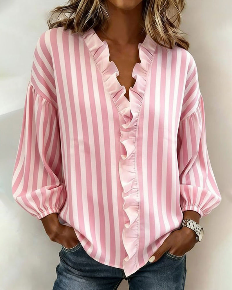 Bluse Rysjet Langermet Stripe