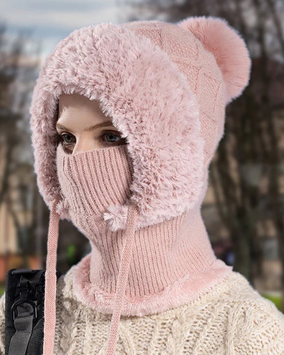 🔥Stilig Tykkstrikket Vinterlue – Med Varmt Ansiktsskjold Og Skjerf🧣