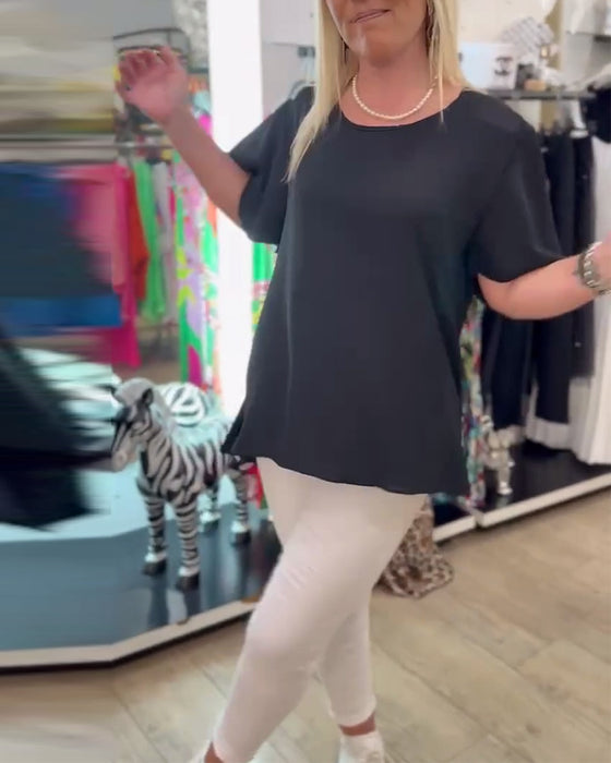 Bluse Rund Hals Ensfarget