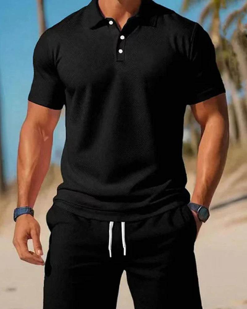 Herre 2-Delt Polo- Og Shortssett For Sommeren