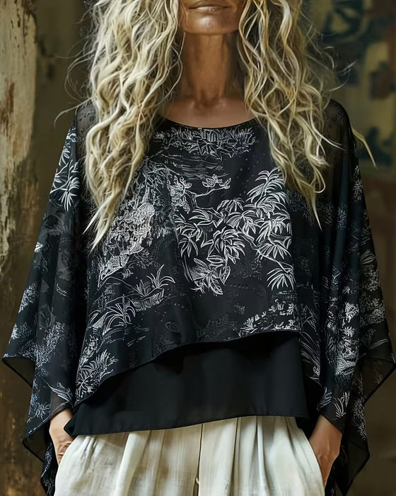 Bluse Botanisk Print Flaggermuserm