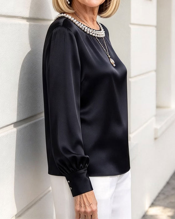 Bluse Rund Hals Lykt Langermet